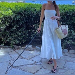 NEW Reformation Lissa Cotton Midi Dress White Ivory Removable Strap | US 4 UK 8